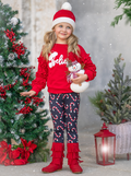 "Believe" Embroidered Christmas Top & Candy Cane Legging Set